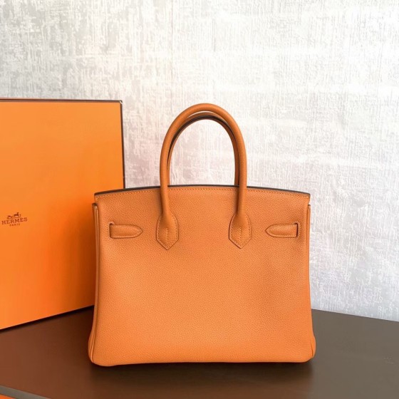 Birkin 30cm orange gold buckle Imported Togo leather Beeswax thread stitching