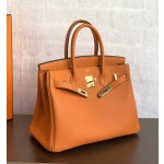 Birkin 30cm orange gold buckle Imported Togo leather Beeswax thread stitching