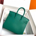Birkin 25cm u4 velvet green gold buckle silver buckle  Original swift calfskin top craftsmanship beeswax thread handmade