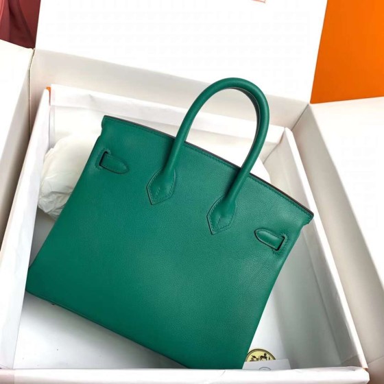 Birkin 25cm u4 velvet green gold buckle silver buckle  Original swift calfskin top craftsmanship beeswax thread handmade