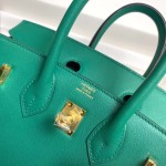 Birkin 25cm u4 velvet green gold buckle silver buckle  Original swift calfskin top craftsmanship beeswax thread handmade