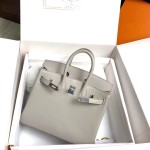 Birkin 25cm c80 pearl grey gold buckle silver buckle original swift calfskin top craftsmanship beeswax thread handmade