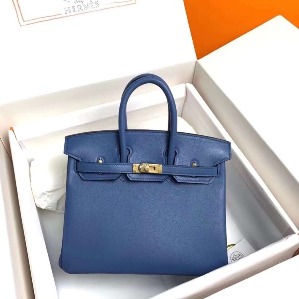 Birkin 25cm R2 onyx blue gold buckle silver buckle original swift calfskin top craftsmanship beeswax thread handmade