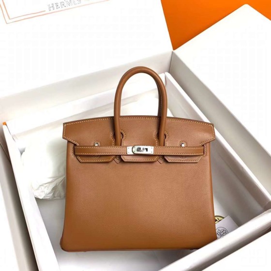 Birkin 25cm ck37 gold brown gold buckle silver buckle  Original swift calfskin top craftsmanship beeswax thread handmade