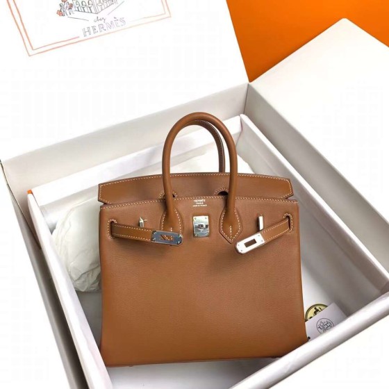 Birkin 25cm ck37 gold brown gold buckle silver buckle  Original swift calfskin top craftsmanship beeswax thread handmade