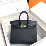 Birkin 25cm black gold buckle silver buckle  Original swift calfskin top craftsmanship beeswax thread handmade