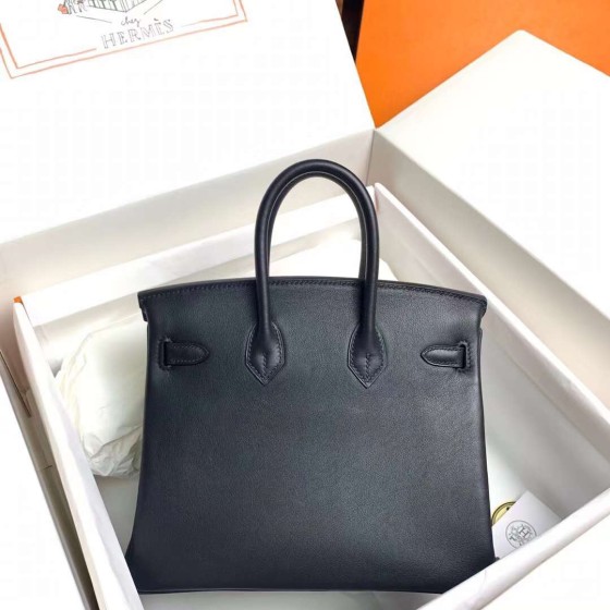 Birkin 25cm black gold buckle silver buckle  Original swift calfskin top craftsmanship beeswax thread handmade