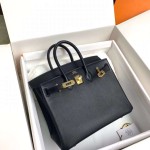 Birkin 25cm black gold buckle silver buckle  Original swift calfskin top craftsmanship beeswax thread handmade