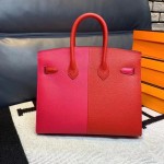 Birkin25 outside sewing new triple color Epsom leather extreme pink i6 + heart red S3 + Frida blue b3 hand sewn