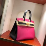 Birkin 30Cm Epsom E5 Rose Tyrien Rose spell 89 Noir black gold buckle top craftsmanship hand stitching waxed thread
