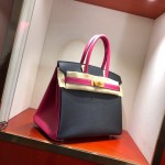 Birkin 30Cm Epsom 89 Noir Black spell E5 Rose Tyrien Rose gold buckle Top craftsmanship Hand-stitched waxed thread