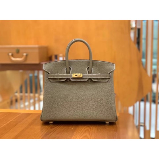 Birkin Elephant Grey Gold Buckle togo leather French original beeswax thread