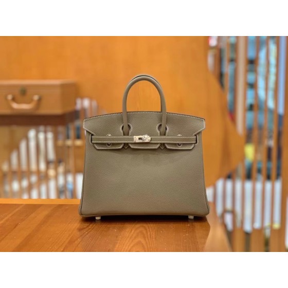 Birkin Elephant Grey Silver Buckle togo leather French original beeswax thread