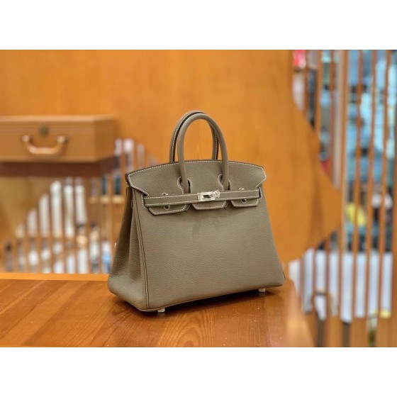 Birkin Elephant Grey Silver Buckle togo leather French original beeswax thread