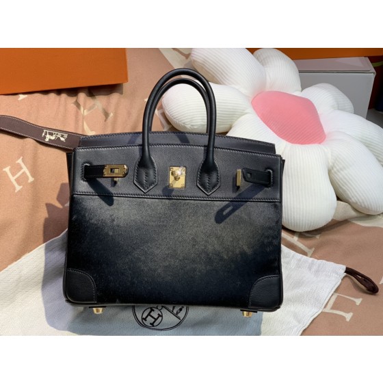 birkin25cm Imported fetal cow hair ➕ Black swift  Full handmade gold buckle