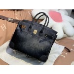 birkin25cm Imported fetal cow hair ➕ Black swift  Full handmade gold buckle