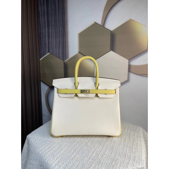 Birkin25 cream white spell chick yellow swift leather warm and soft color blocking system In stock: gold buckle silver buckle