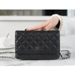 Chanel 𝑾𝒐𝒄 hair bag (press button version) leather black cow silver