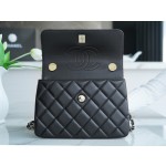 Chanel Trendy cc mouth flap bag lambskin black gold Genuine Leather