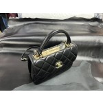 Chanel Trendy cc mouth flap bag V grid black gold genuine leather