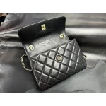 Chanel Trendy cc mouth flap bag V grid black gold genuine leather