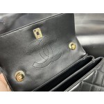 Chanel Trendy cc mouth flap bag V grid black gold genuine leather