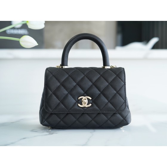 CHANEL 𝑪𝒐𝑪𝒐 𝒉𝒂𝒏𝒅𝒍 𝒆 New cowhide handle 𝗠𝗶𝗡𝗶 Black gold