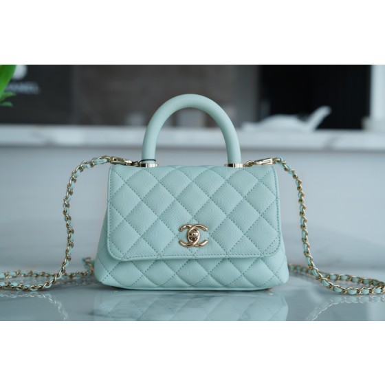 CHANEL 𝑪𝒐𝑪𝒐 𝒉𝒂𝒏𝒅𝒍 𝒆 New cowhide handle 𝗠𝗶𝗡𝗶 𝐁𝐚𝐛𝐲 Blue