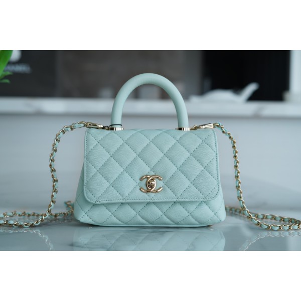 CHANEL 𝑪𝒐𝑪𝒐 𝒉𝒂𝒏𝒅𝒍 𝒆 New cowhide handle 𝗠𝗶𝗡𝗶 𝐁𝐚𝐛𝐲 Blue