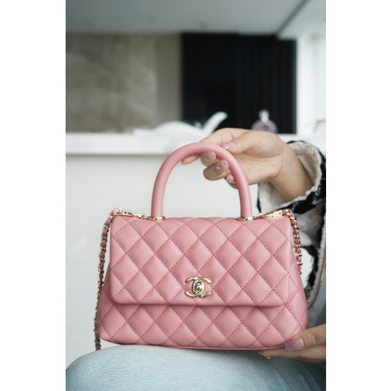 CHANEL 𝑪𝒐𝑪𝒐 𝒉𝒂𝒏𝒅𝒍𝒆 New Cowhide Handle Small Pink