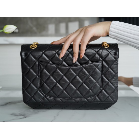 𝗖𝗵𝗮𝗻𝗲𝗹 Replica ❷. ❺❺ Italian [Montebello] Calfskin Large   Black Gold