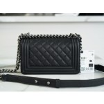 𝗖𝗵𝗮𝗻𝗲𝗹 𝗟𝗲𝗯𝗼𝘆 Imported custom caviar calfskin:Small ball pattern Small Black Silver