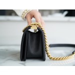 𝗖𝗵𝗮𝗻𝗲𝗹 𝗟𝗲𝗯𝗼𝘆 Imported custom caviar calfskin:Large ball pattern Small Black Gold