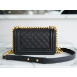 𝗖𝗵𝗮𝗻𝗲𝗹 𝗟𝗲𝗯𝗼𝘆 Imported custom caviar calfskin:Large ball pattern Small Black Gold