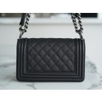 𝗖𝗵𝗮𝗻𝗲𝗹 𝗟𝗲𝗯𝗼𝘆 Imported custom caviar calfskin:Large ball pattern Small  Black Silver