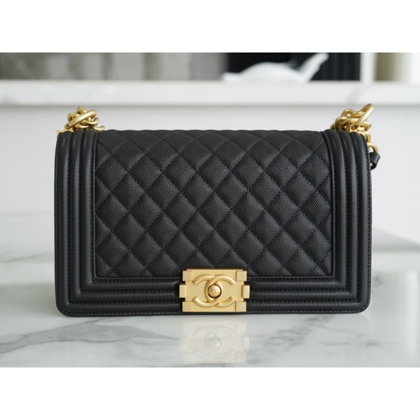 𝗖𝗵𝗮𝗻𝗲𝗹 𝗟𝗲𝗯𝗼𝘆 Imported custom caviar calfskin:Small ball pattern Medium Black Gold