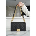 𝗖𝗵𝗮𝗻𝗲𝗹 𝗟𝗲𝗯𝗼𝘆 Imported custom caviar calfskin:Small ball pattern Medium Black Gold