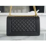 𝗖𝗵𝗮𝗻𝗲𝗹 𝗟𝗲𝗯𝗼𝘆 Imported custom caviar calfskin:Small ball pattern Medium Black Gold