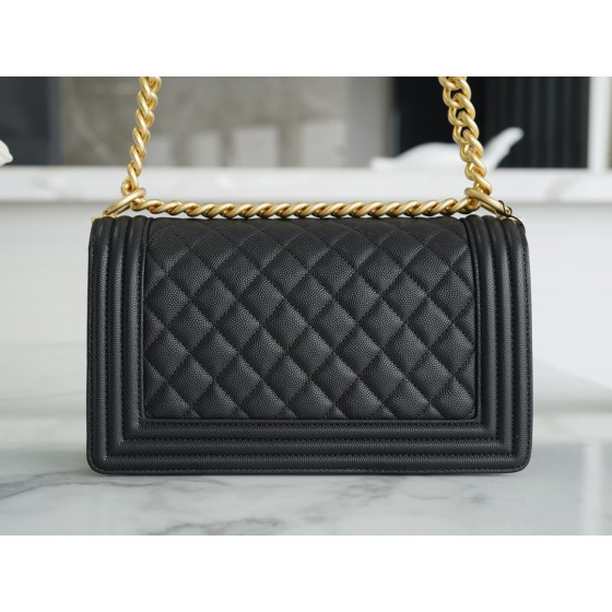𝗖𝗵𝗮𝗻𝗲𝗹 𝗟𝗲𝗯𝗼𝘆 Imported custom caviar calfskin:Small ball pattern Medium Black Gold