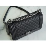 𝗖𝗵𝗮𝗻𝗲𝗹 𝗟𝗲𝗯𝗼𝘆 Imported custom caviar calfskin:Small ball pattern Medium Black Silver