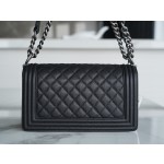 𝗖𝗵𝗮𝗻𝗲𝗹 𝗟𝗲𝗯𝗼𝘆 Imported custom caviar calfskin:Large ball pattern Medium Black Silver