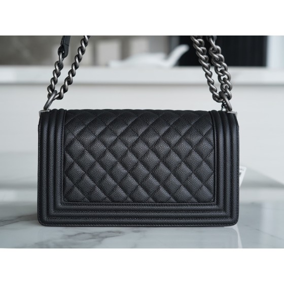 𝗖𝗵𝗮𝗻𝗲𝗹 𝗟𝗲𝗯𝗼𝘆 Imported custom caviar calfskin:Large ball pattern Medium Black Silver