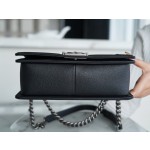 𝗖𝗵𝗮𝗻𝗲𝗹 𝗟𝗲𝗯𝗼𝘆 Imported custom caviar calfskin:Large ball pattern Medium Black Silver