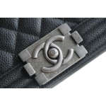 𝗖𝗵𝗮𝗻𝗲𝗹 𝗟𝗲𝗯𝗼𝘆 Imported custom caviar calfskin:Large ball pattern Medium Black Silver