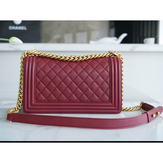 𝗖𝗵𝗮𝗻𝗲𝗹 𝗟𝗲𝗯𝗼𝘆 原厂《INCAS》荔枝纹胎牛皮：中号 波尔多酒红