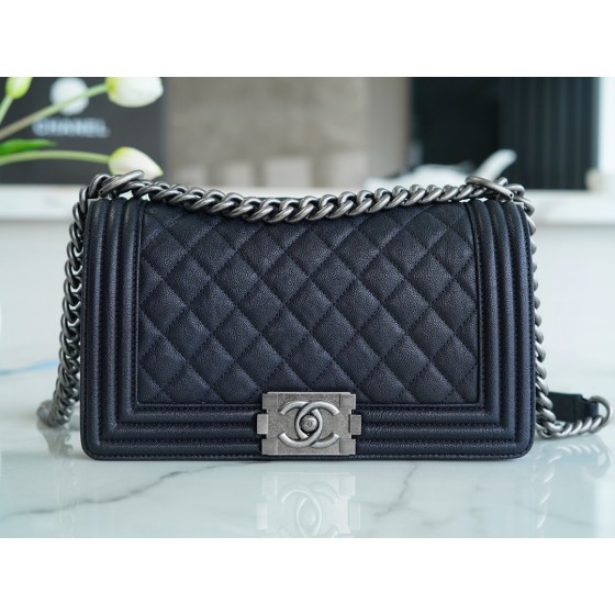 𝗖𝗵𝗮𝗻𝗲𝗹 𝗟𝗲𝗯𝗼𝘆 原厂《INCAS》荔枝纹胎牛皮：中号 古银  深蓝