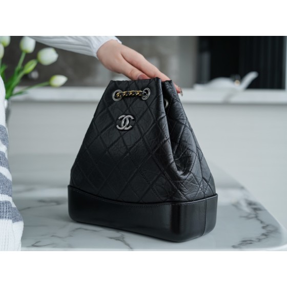 𝗖𝗵𝗮𝗻𝗲𝗹𝗚𝗮𝗯𝗿𝗶𝗲𝗹𝗲❥vagrancyBackpack Italy 🇮🇹 "Montebello" original tire cowhide：Small🖤Classic Black