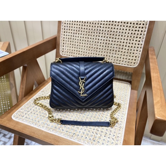 SAINT LAURENT 𝑴𝒐𝒏𝒐𝒈𝒓𝒂𝒎 𝒄𝒐𝒍𝒍𝒆𝒈𝒆 #428056 Original leather black gold.JD