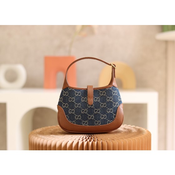 GUCCI 𝙅𝙖𝙘𝙠𝙞𝙚 1961 𝙈𝙞𝙣𝙞Retro Denim Series Original Leather #637092