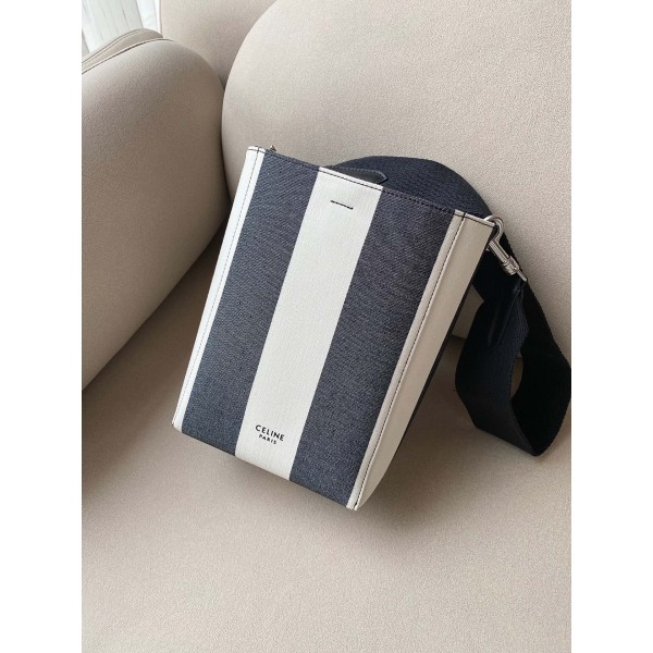 𝐂𝐞𝐥𝐢𝐧𝐞 SANGLE BUCKET Small wide striped fabric bucket bag